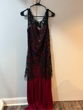 Elegant Red Lace Overlay Evening Dress, Prom Dress